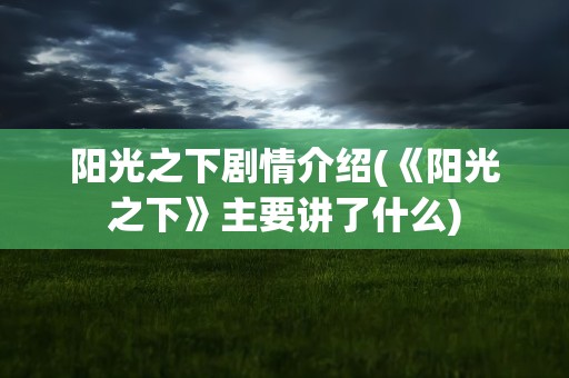 阳光之下剧情介绍(《阳光之下》主要讲了什么)